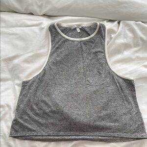 Victoria’s Secret Gray Cropped Sleeveless Tank Top with White Trim
